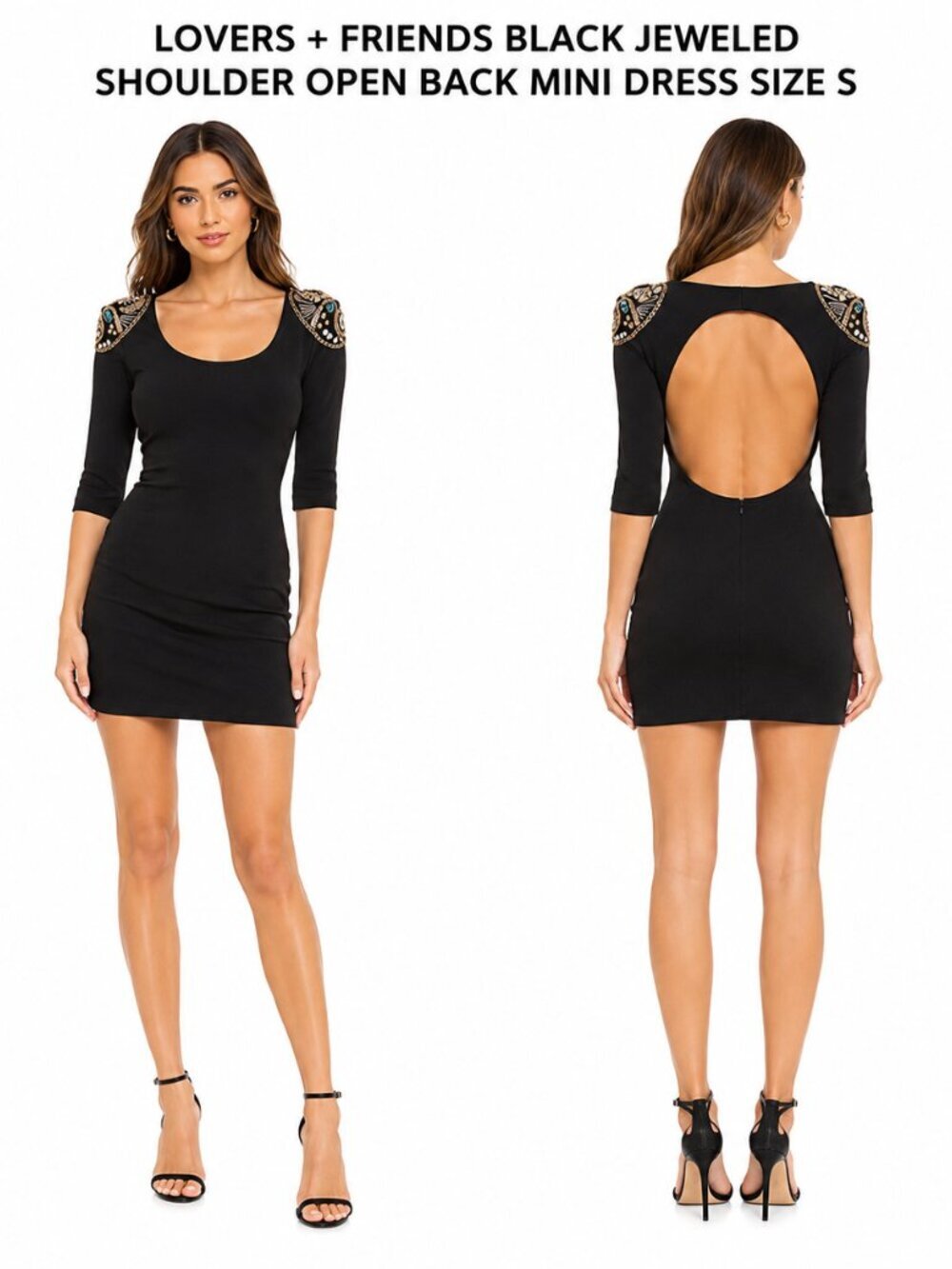 LOVERS + FRIENDS BLACK JEWELED SHOULDER OPEN BACK MINI DRESS SIZE S